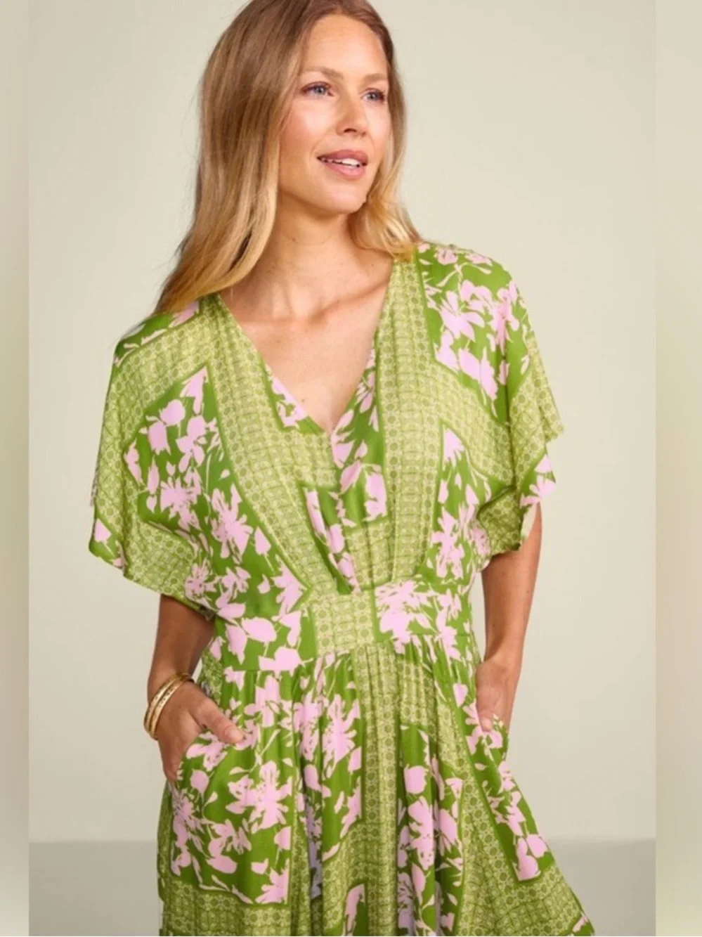 Soft Surroundings leslie maxi dress boho Floral Smocked Waist Large Resortwear